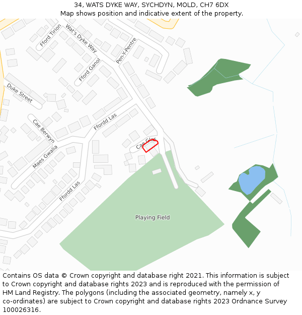 34, WATS DYKE WAY, SYCHDYN, MOLD, CH7 6DX: Location map and indicative extent of plot