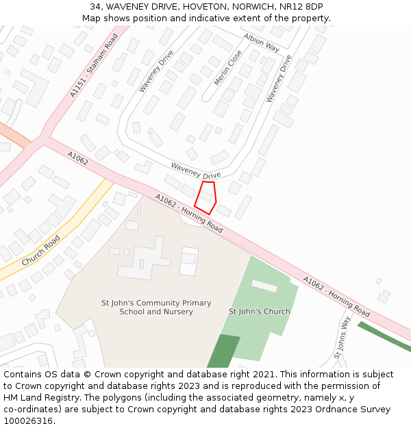 34, WAVENEY DRIVE, HOVETON, NORWICH, NR12 8DP: Location map and indicative extent of plot