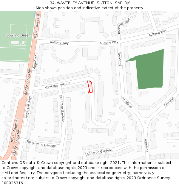 34, WAVERLEY AVENUE, SUTTON, SM1 3JY: Location map and indicative extent of plot