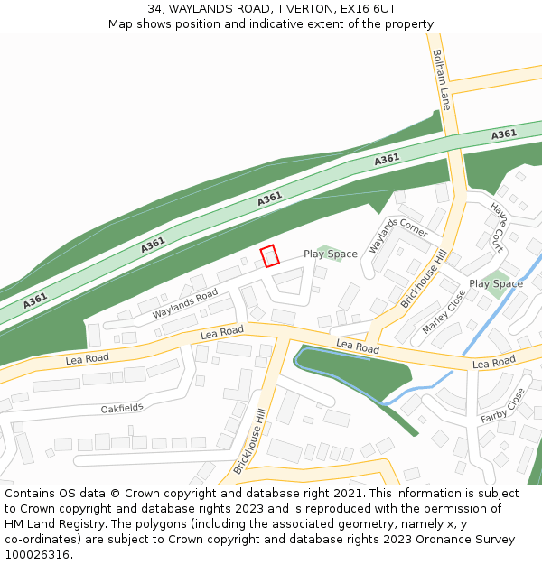 34, WAYLANDS ROAD, TIVERTON, EX16 6UT: Location map and indicative extent of plot