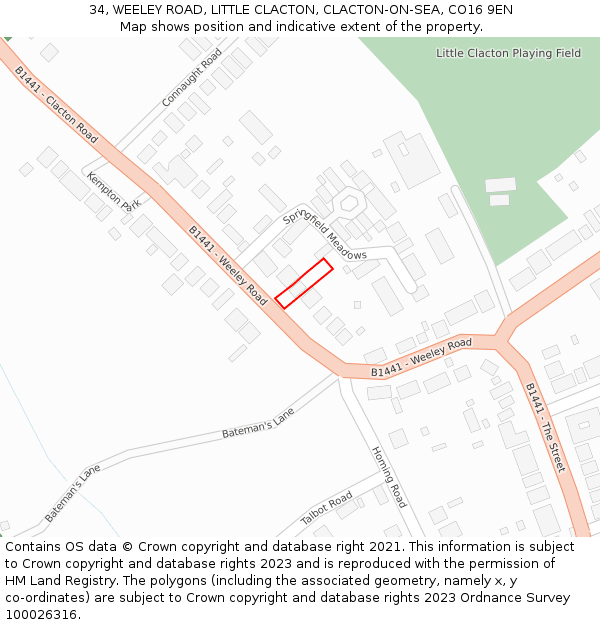 34, WEELEY ROAD, LITTLE CLACTON, CLACTON-ON-SEA, CO16 9EN: Location map and indicative extent of plot