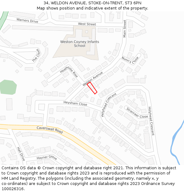 34, WELDON AVENUE, STOKE-ON-TRENT, ST3 6PN: Location map and indicative extent of plot