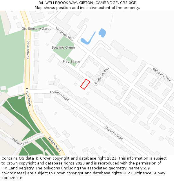34, WELLBROOK WAY, GIRTON, CAMBRIDGE, CB3 0GP: Location map and indicative extent of plot