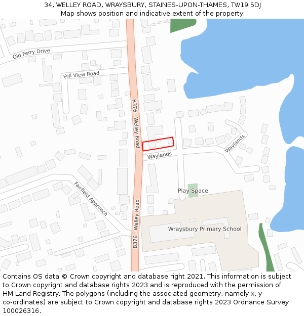 34, WELLEY ROAD, WRAYSBURY, STAINES-UPON-THAMES, TW19 5DJ: Location map and indicative extent of plot