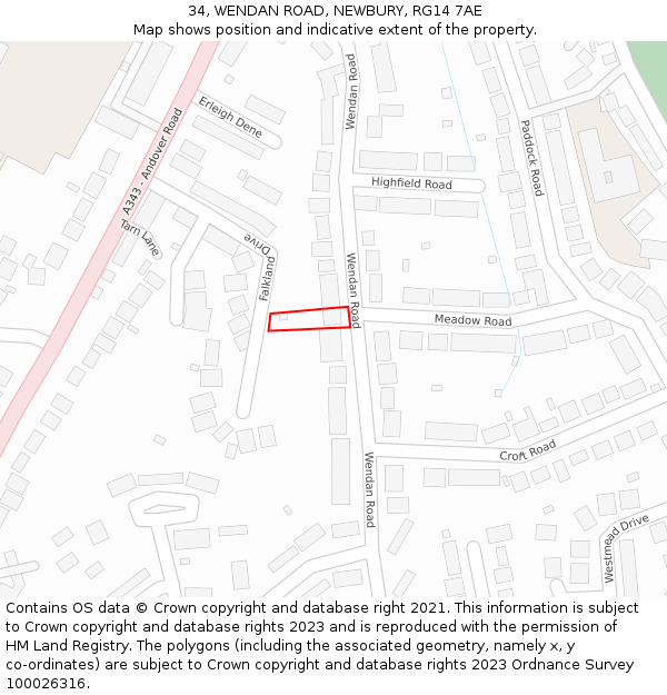 34, WENDAN ROAD, NEWBURY, RG14 7AE: Location map and indicative extent of plot