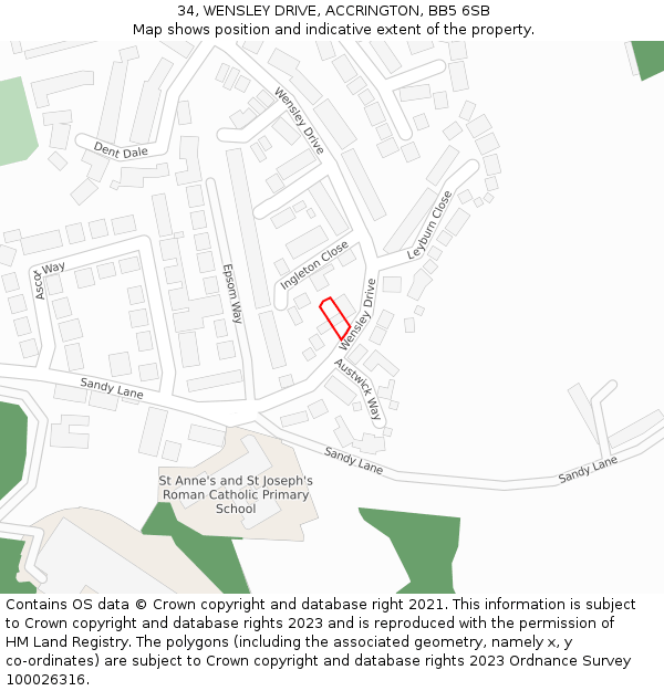 34, WENSLEY DRIVE, ACCRINGTON, BB5 6SB: Location map and indicative extent of plot