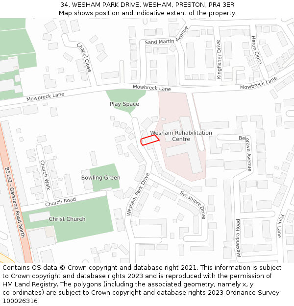 34, WESHAM PARK DRIVE, WESHAM, PRESTON, PR4 3ER: Location map and indicative extent of plot