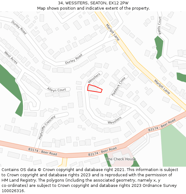 34, WESSITERS, SEATON, EX12 2PW: Location map and indicative extent of plot