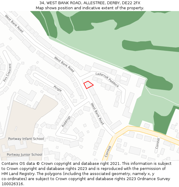 34, WEST BANK ROAD, ALLESTREE, DERBY, DE22 2FX: Location map and indicative extent of plot