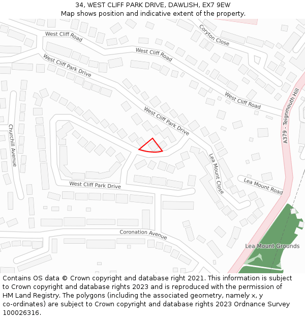 34, WEST CLIFF PARK DRIVE, DAWLISH, EX7 9EW: Location map and indicative extent of plot