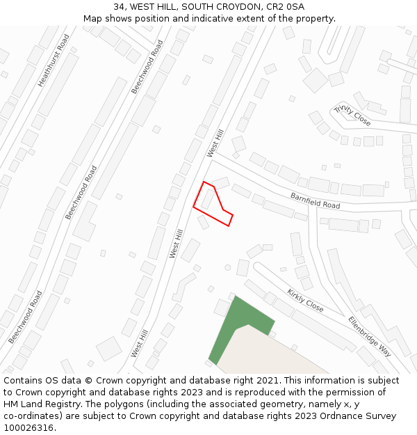 34, WEST HILL, SOUTH CROYDON, CR2 0SA: Location map and indicative extent of plot