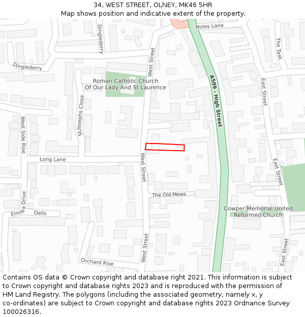 34, WEST STREET, OLNEY, MK46 5HR: Location map and indicative extent of plot