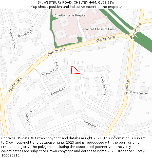 34, WESTBURY ROAD, CHELTENHAM, GL53 9EW: Location map and indicative extent of plot