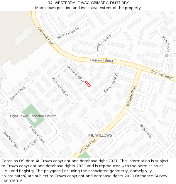 34, WESTERDALE WAY, GRIMSBY, DN37 9BY: Location map and indicative extent of plot