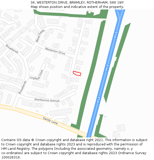 34, WESTERTON DRIVE, BRAMLEY, ROTHERHAM, S66 1WY: Location map and indicative extent of plot