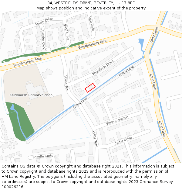 34, WESTFIELDS DRIVE, BEVERLEY, HU17 8ED: Location map and indicative extent of plot