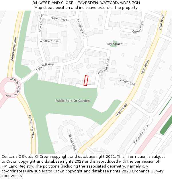 34, WESTLAND CLOSE, LEAVESDEN, WATFORD, WD25 7GH: Location map and indicative extent of plot