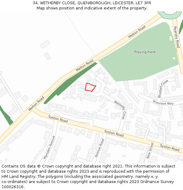 34, WETHERBY CLOSE, QUENIBOROUGH, LEICESTER, LE7 3FR: Location map and indicative extent of plot