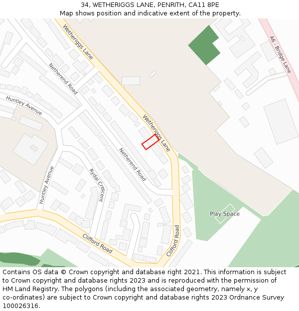 34, WETHERIGGS LANE, PENRITH, CA11 8PE: Location map and indicative extent of plot