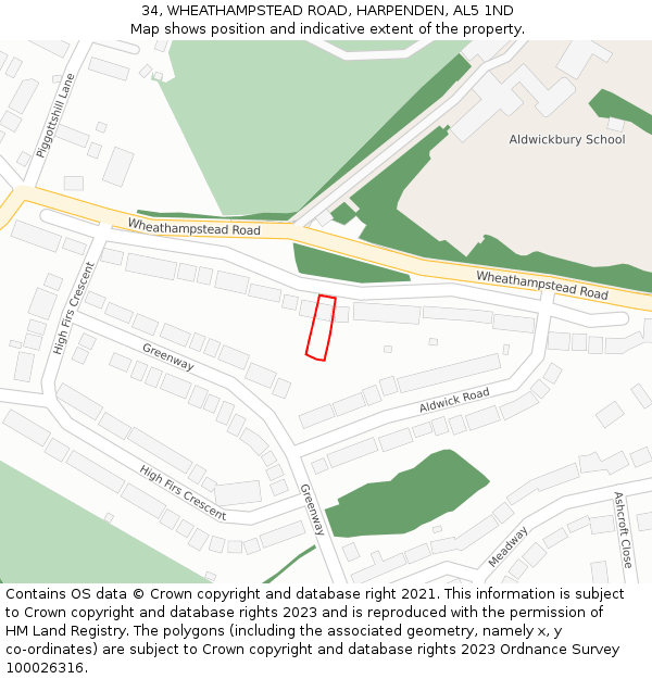34, WHEATHAMPSTEAD ROAD, HARPENDEN, AL5 1ND: Location map and indicative extent of plot