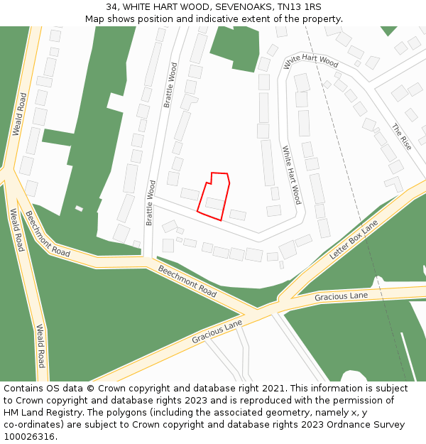 34, WHITE HART WOOD, SEVENOAKS, TN13 1RS: Location map and indicative extent of plot