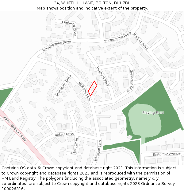 34, WHITEHILL LANE, BOLTON, BL1 7DL: Location map and indicative extent of plot