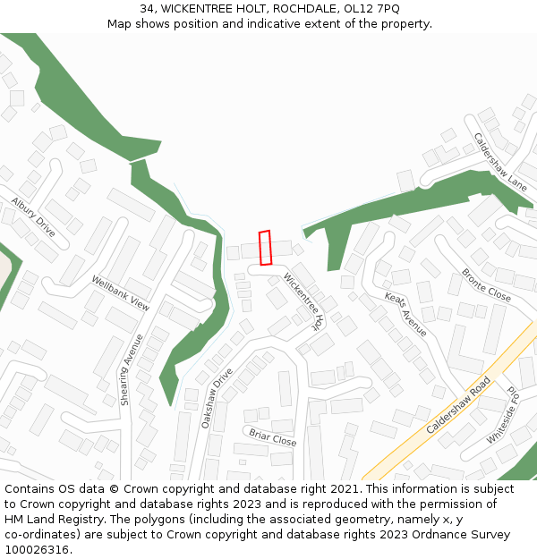 34, WICKENTREE HOLT, ROCHDALE, OL12 7PQ: Location map and indicative extent of plot