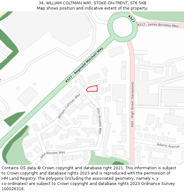 34, WILLIAM COLTMAN WAY, STOKE-ON-TRENT, ST6 5XB: Location map and indicative extent of plot