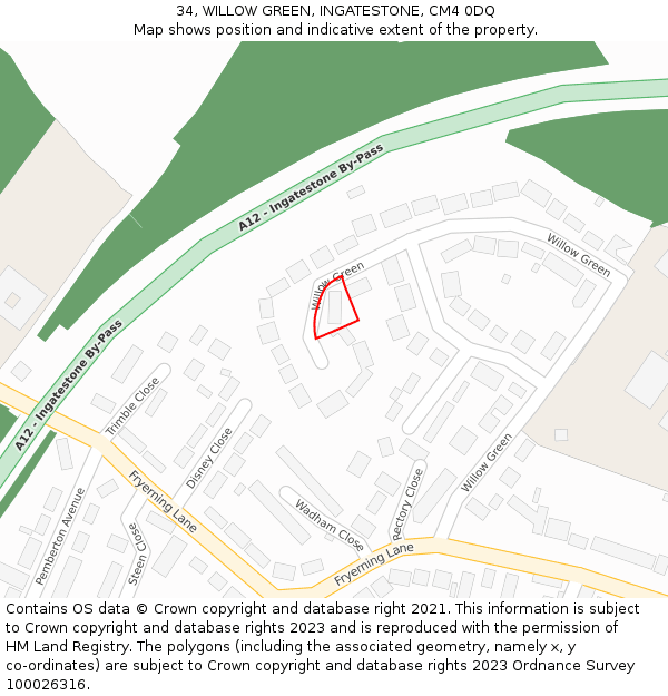 34, WILLOW GREEN, INGATESTONE, CM4 0DQ: Location map and indicative extent of plot