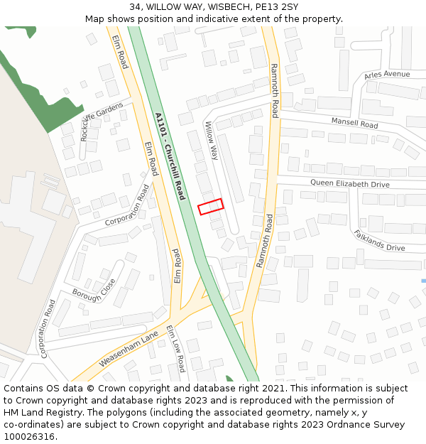 34, WILLOW WAY, WISBECH, PE13 2SY: Location map and indicative extent of plot