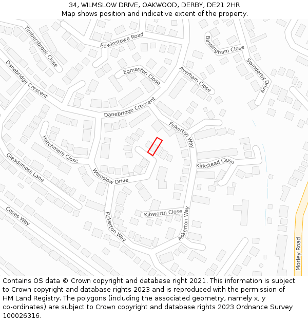 34, WILMSLOW DRIVE, OAKWOOD, DERBY, DE21 2HR: Location map and indicative extent of plot