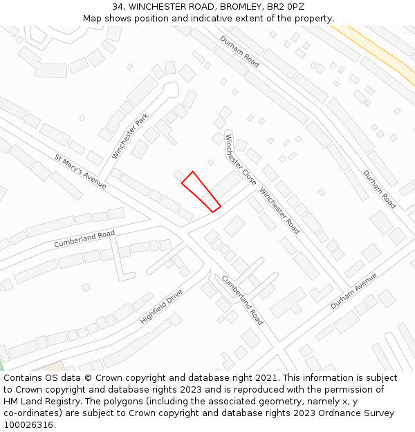 34, WINCHESTER ROAD, BROMLEY, BR2 0PZ: Location map and indicative extent of plot