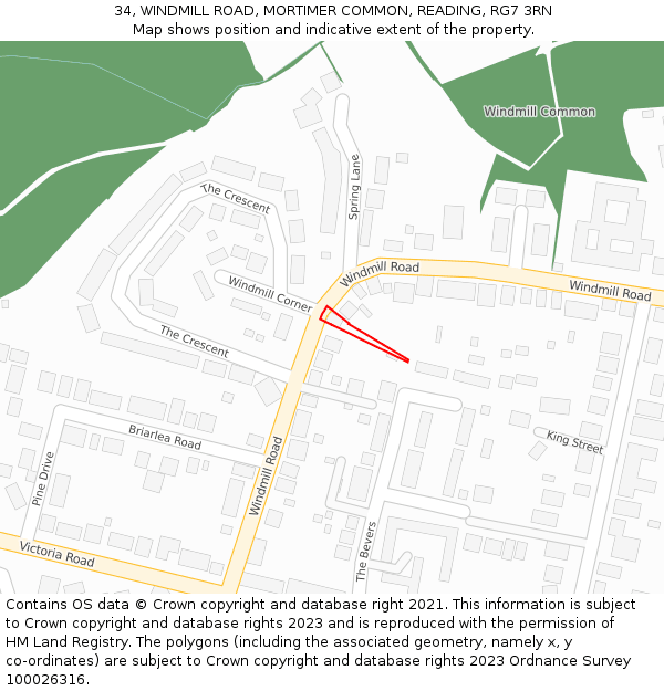 34, WINDMILL ROAD, MORTIMER COMMON, READING, RG7 3RN: Location map and indicative extent of plot