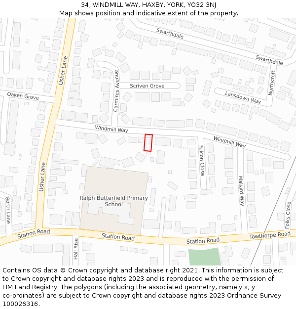 34, WINDMILL WAY, HAXBY, YORK, YO32 3NJ: Location map and indicative extent of plot