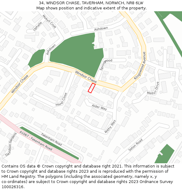 34, WINDSOR CHASE, TAVERHAM, NORWICH, NR8 6LW: Location map and indicative extent of plot
