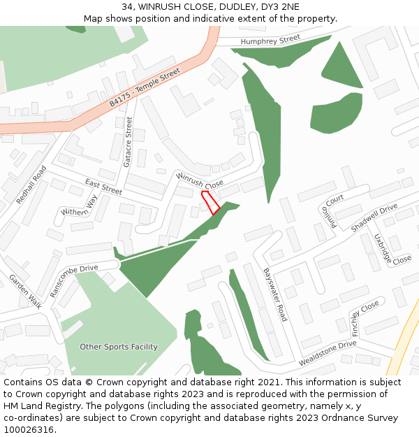 34, WINRUSH CLOSE, DUDLEY, DY3 2NE: Location map and indicative extent of plot