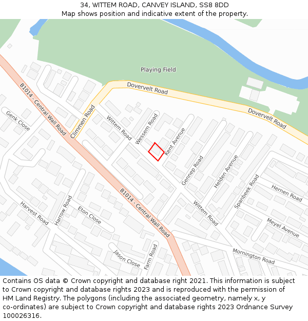 34, WITTEM ROAD, CANVEY ISLAND, SS8 8DD: Location map and indicative extent of plot