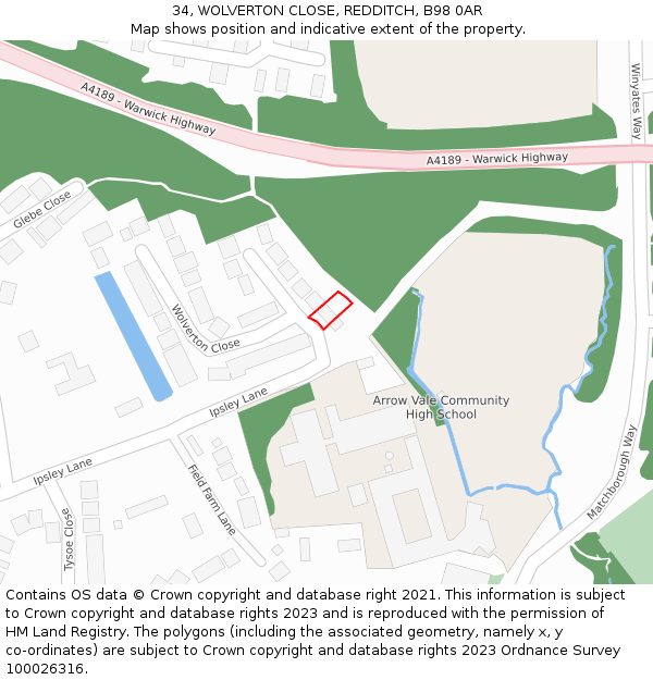 34, WOLVERTON CLOSE, REDDITCH, B98 0AR: Location map and indicative extent of plot