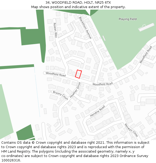 34, WOODFIELD ROAD, HOLT, NR25 6TX: Location map and indicative extent of plot