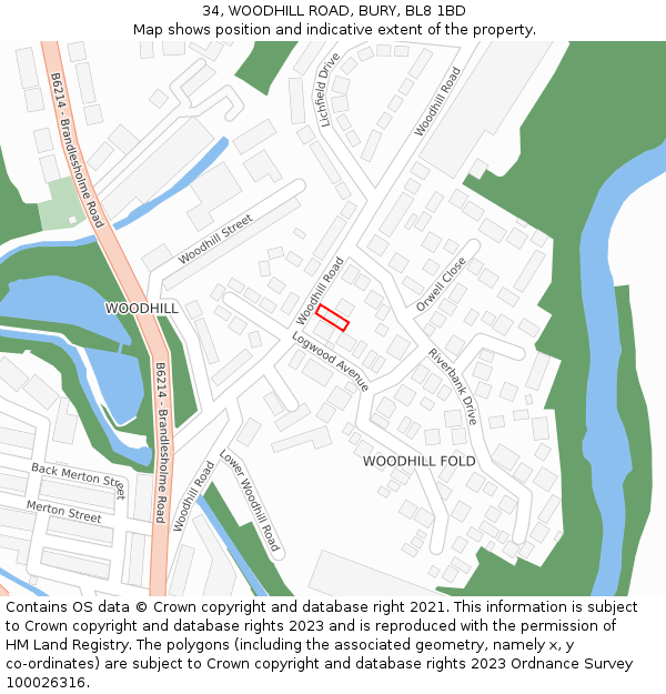 34, WOODHILL ROAD, BURY, BL8 1BD: Location map and indicative extent of plot