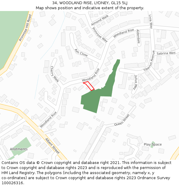 34, WOODLAND RISE, LYDNEY, GL15 5LJ: Location map and indicative extent of plot