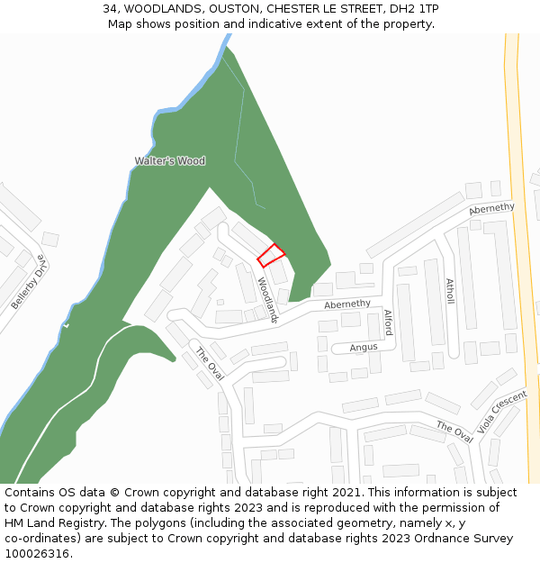 34, WOODLANDS, OUSTON, CHESTER LE STREET, DH2 1TP: Location map and indicative extent of plot