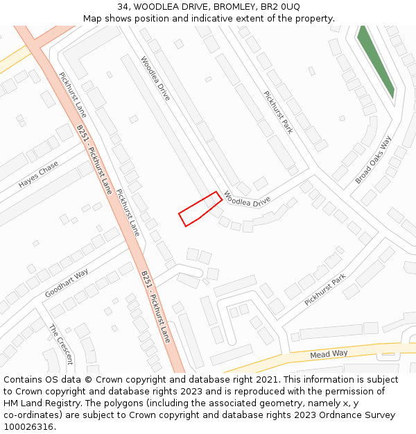 34, WOODLEA DRIVE, BROMLEY, BR2 0UQ: Location map and indicative extent of plot