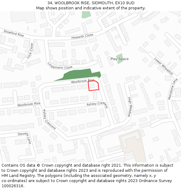 34, WOOLBROOK RISE, SIDMOUTH, EX10 9UD: Location map and indicative extent of plot