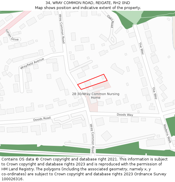 34, WRAY COMMON ROAD, REIGATE, RH2 0ND: Location map and indicative extent of plot
