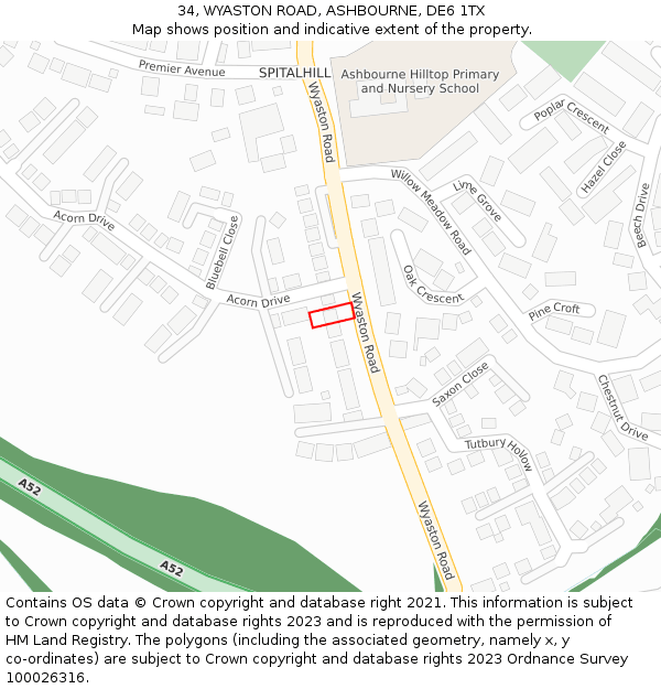 34, WYASTON ROAD, ASHBOURNE, DE6 1TX: Location map and indicative extent of plot