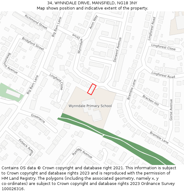 34, WYNNDALE DRIVE, MANSFIELD, NG18 3NY: Location map and indicative extent of plot