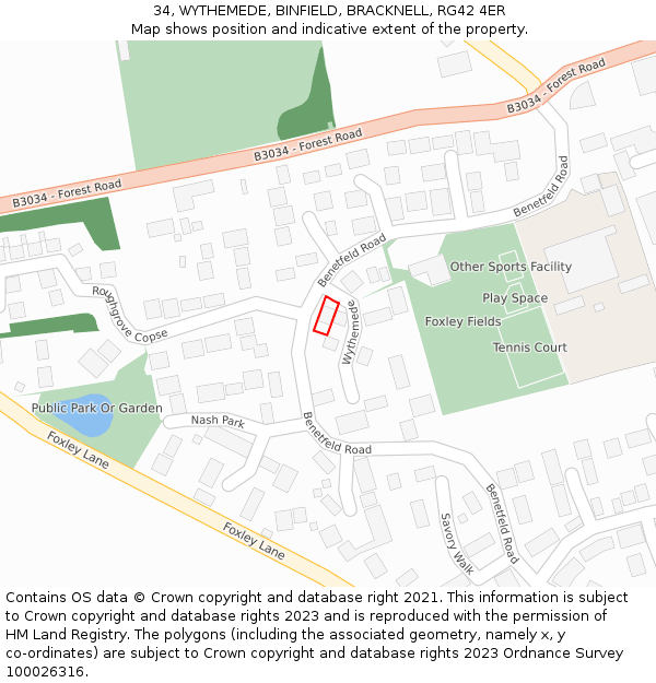 34, WYTHEMEDE, BINFIELD, BRACKNELL, RG42 4ER: Location map and indicative extent of plot