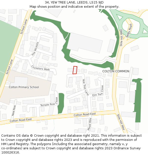 34, YEW TREE LANE, LEEDS, LS15 9JD: Location map and indicative extent of plot