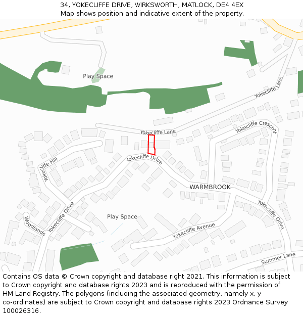 34, YOKECLIFFE DRIVE, WIRKSWORTH, MATLOCK, DE4 4EX: Location map and indicative extent of plot